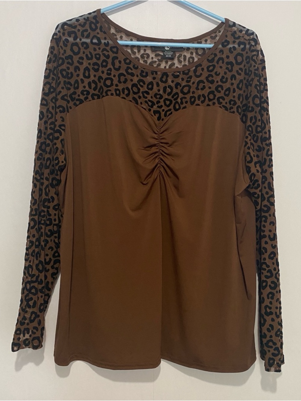 Ashley Stewart Leopard‎ Mesh Top Ruched Front Plus Size 22/24 Preppy